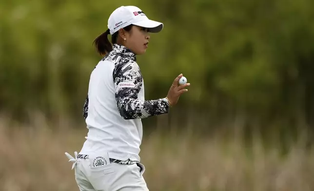 Mao Saigo, of Japan, on the first green during the second round of the U.S. Women's Open golf tournament at Erin Hills Friday, May 30, 2025, in Erin, Wis. (AP Photo/Matt York)