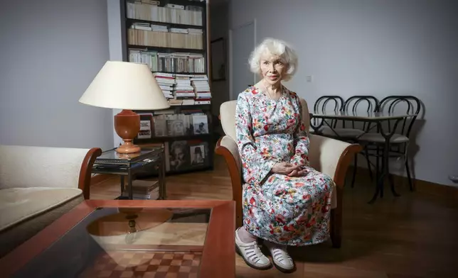 Marie-Pierre Pruvot, 89, known as Bambi, one of the first trans women in the world to become a public star, and a pioneer in global LGBTQ+ history, poses after an interview with the Associated Press, in Pantin, outside Paris, Tuesday, May 20, 2025. (AP Photo/Thomas Padilla)