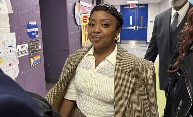 Actor Quinta Brunson arrives before receiving a key to the city in a ceremony dedicating a mural at Brunson’s alma mater, Andrew Hamilton School, which was the inspiration for her award-winning show “Abbott Elementary” Wednesday, May 28, 2025, in Philadelphia. (AP Photo/Tassanee Vejpongsa)