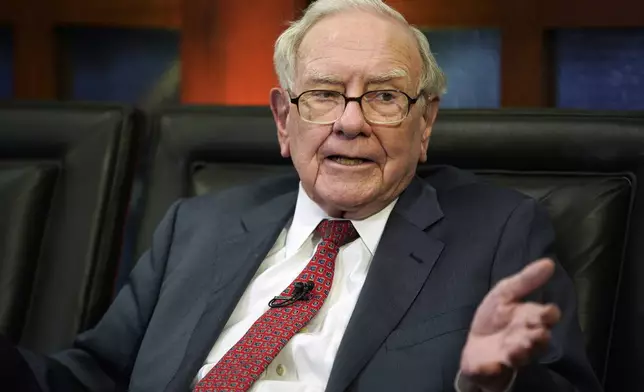 FILE - Berkshire Hathaway Chairman and CEO Warren Buffett speaks during an interview with Liz Claman on Fox Business Network's "Countdown to the Closing Bell," May 7, 2018, in Omaha, Neb. (AP Photo/Nati Harnik, File)
