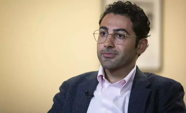 Mohsen Mahdawi speaks during an interview at the ACLU of Vermont on Thursday, May 8, 2025, in Montpelier, Vt. (AP Photo/Alex Driehaus)