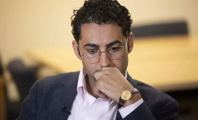 Mohsen Mahdawi speaks during an interview at the ACLU of Vermont on Thursday, May 8, 2025, in Montpelier, Vt. (AP Photo/Alex Driehaus)