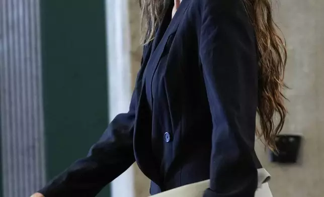 Miriam Haley, an accuser testifying at Harvey Weinstein's rape trial, leaves the courtroom during a break in New York, Wednesday, April 30, 2025. (AP Photo/Seth Wenig)