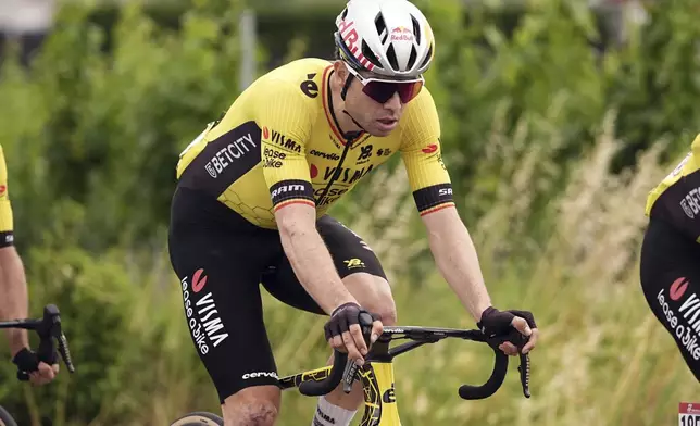Wout van Aert of Belgium competes during the 13th stage of the Giro d'Italia cycling race from Rovigo to Vicenza, Italy, Friday, May 23, 2025. (Marco Alpozzi/LaPresse via AP)