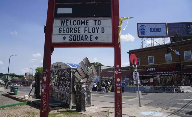 A view of the spot of George Floyd's murder at George Floyd Square on the five-year anniversary of Floyd's death, Sunday, May 25, 2025, in Minneapolis. (AP Photo/Abbie Parr)
