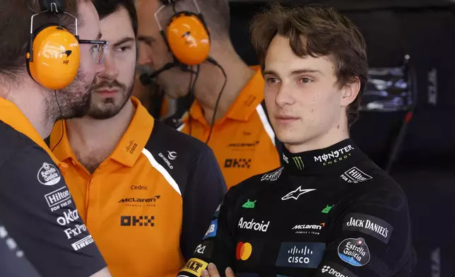 McLaren driver Oscar Piastri of Australia prepares for the second free practice ahead of the Spanish Grand Prix Formula One race at the Barcelona Catalunya racetrack in Montmelo, near Barcelona, Spain, Friday, May 30, 2025. (AP Photo/Joan Monfort)