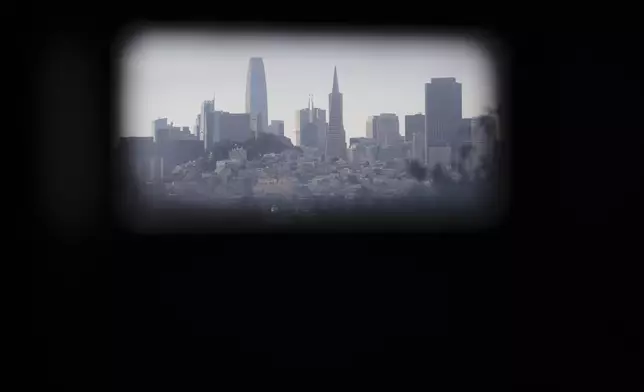 Downtown San Francisco is seen from Alcatraz Island Monday, May 5, 2025, in San Francisco. (AP Photo/Jed Jacobsohn)