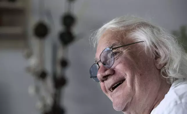 Ben Buitenhuis, a 83-year-old surivor of the 1944-1945 Hunger Winter, reacts during an interview in Delft, Netherlands, Tuesday, April 29, 2025. (AP Photo/Peter Dejong)
