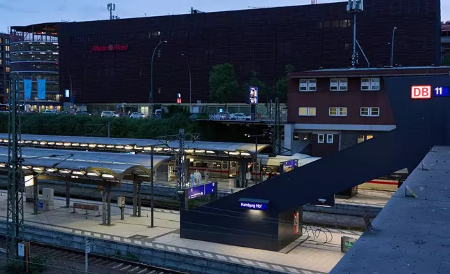 Investigators work at Hamburg, Germany's Central Station on Friday, May 23, 2025, after several people were injured in a knife attack. (Georg Wendt/dpa via AP)