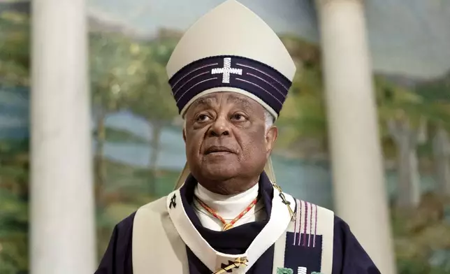 FILE - Cardinal Wilton Gregory, archbishop of Washington, speaks to reporters after Ash Wednesday Mass which marks the beginning of Lent at Saint Matthew the Apostle Cathedral in Washington, March, 2, 2022. (AP Photo/Jose Luis Magana, File)
