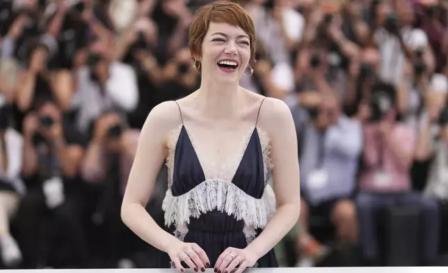 Emma Stone poses for photographers at the photo call for the film 'Eddington' at the 78th international film festival, Cannes, southern France, Saturday, May 17, 2025. (Photo by Scott A Garfitt/Invision/AP)