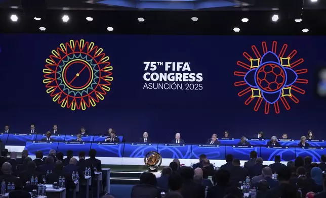 Representatives attend FIFA's 75th Congress at the Conmebol Convention Center in Luque, Paraguay, Thursday, May 15, 2025. (AP Photo/Fernando Calistro)