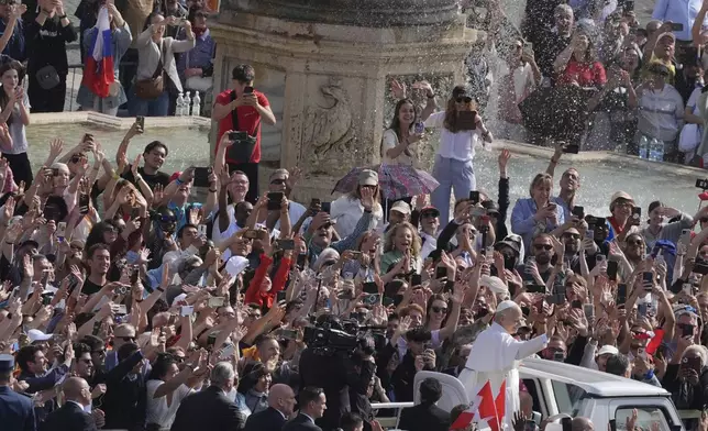 Pope Leo XIV on his popemobile tours St. Peter's Square at the Vatican prior to the inaugural Mass of his pontifcate, Sunday, May 18, 2025. (AP Photo/Jacquelyn Martin, Pool)