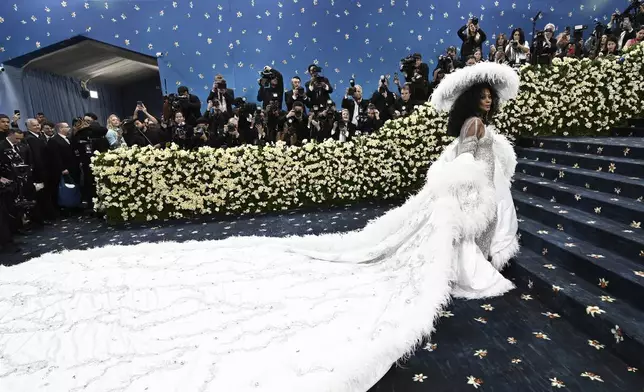 Diana Ross attends The Metropolitan Museum of Art's Costume Institute benefit gala celebrating the opening of the "Superfine: Tailoring Black Style" exhibition on Monday, May 5, 2025, in New York. (Photo by Evan Agostini/Invision/AP)