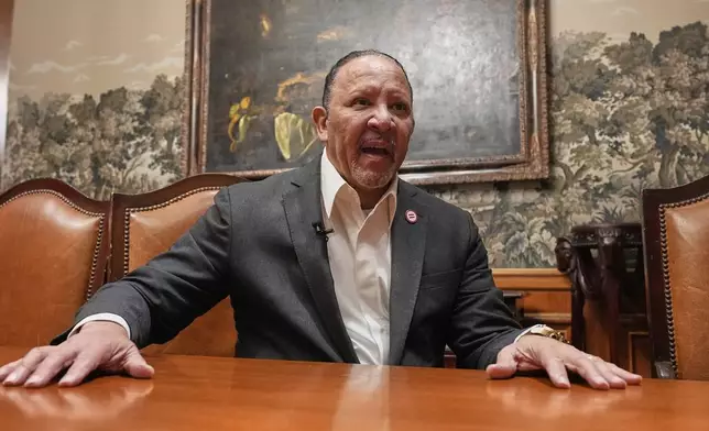 Marc Morial, Former New Orleans Mayor and current president of the National Urban League, speaks to the Associated Press about the creole roots of Pope Leo XIV, in New Orleans, Friday, May 9, 2025. (AP Photo/Gerald Herbert)