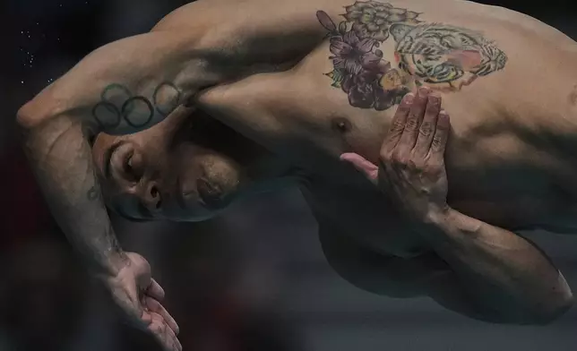 Juan Manuel Celaya Hernandez of Mexico competes in the Men's 3m Springboard event for the Diving World Cup Super Final held at the Water Cube in Beijing on Saturday, May 3, 2025. (AP Photo/Andy Wong)