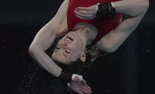 Andrea Spendolini Sirieix of Britain competes in the Women's 10m Platform event for the Diving World Cup Super Final held at the Water Cube in Beijing on Saturday, May 3, 2025. (AP Photo/Andy Wong)