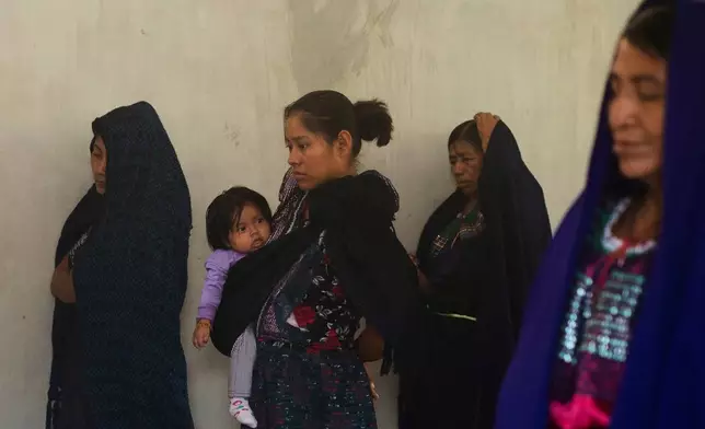 Indigenous women attend a Mass honoring the late Pope Francis, in the Simojovel municipality, Mexico, Sunday, April 27, 2025. (AP Photo/Isabel Mateos)