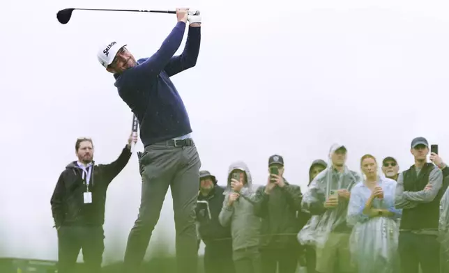 Keegan Bradley hits on the 11th hole during the second round of the Truist Championship golf tournament at the Philadelphia Cricket Club, Friday, May 9, 2025, in Flourtown. (AP Photo/Matt Rourke)