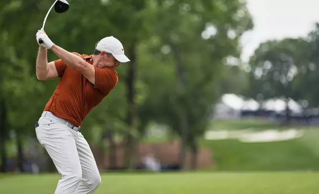 Rory McIlroy, of Northern Ireland, hits his tee shot on the 11th hole during the second round of the PGA Championship golf tournament at the Quail Hollow Club, Friday, May 16, 2025, in Charlotte, N.C. (AP Photo/George Walker IV)