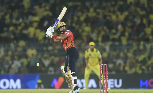 Punjab Kings' captain Shreyas Iyer plays a shot during the Indian Premier League cricket match between Chennai Super Kings and Punjab Kings' at M. A. Chidambaram Stadium in Chennai, India, Wednesday, April 30, 2025. (AP Photo/R. Parthibhan)