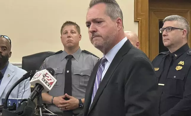 York County District Attorney Timothy Barker speaks at a news conference in York County offices Wednesday, April 30, 2025, in York, Pa. (AP Photo/Marc Levy)