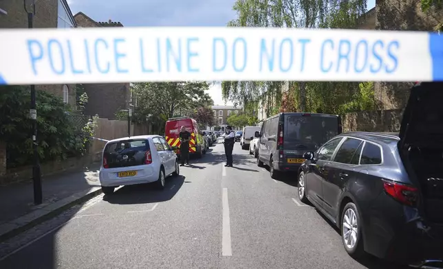 A police cordon is seen in Kentish Town, near British Prime Minister Keir Starmer's house in north London, Monday, May 12, 2025. (James Manning/PA via AP)