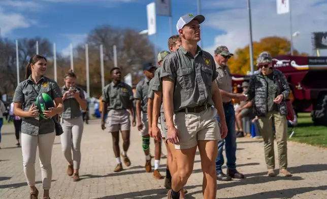Farmers visit the Nampo agricultural fair, one of the largest in the southern hemisphere, near Bothaville, South Africa, May 15, 2025. (AP Photo/Jerome Delay)