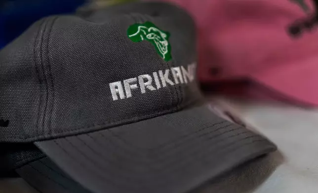 A cap celebrating the Afrikaner cow breed is on display at the Nampo agricultural fair, one of the largest in the southern hemisphere, near Bothaville, South Africa, May 15, 2025. (AP Photo/Jerome Delay)
