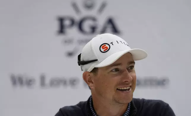 Rupe Taylor speaks during a interview before the PGA Championship golf tournament at the Quail Hollow Club, Monday, May 12, 2025, in Charlotte, N.C. (AP Photo/Matt York)