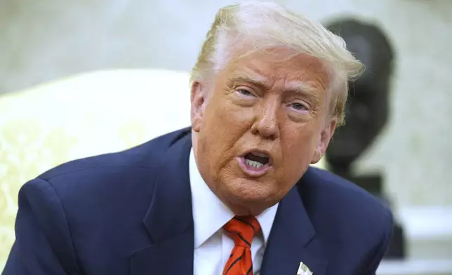 President Donald Trump speaks during a meeting with Canadian Prime Minister Mark Carney in the Oval Office of the White House, Tuesday, May 6, 2025, in Washington. (AP Photo/Evan Vucci)