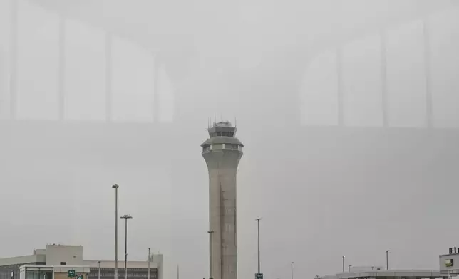 A control tower is seen at Newark Liberty International Airport in Newark, N.J., Monday, May 5, 2025. (AP Photo/Seth Wenig)