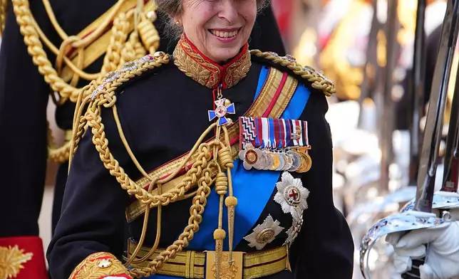 Britain's Princess Anne attends the presentation of the New Standards at Windsor Castle, Windsor, England, Monday May 12, 2025. (Aaron Chown/Pool via AP)