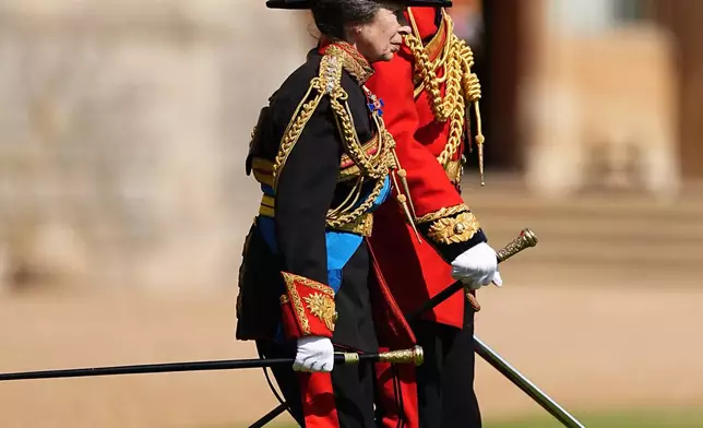 Britain's Princess Anne attends the presentation of the New Standards at Windsor Castle, Windsor, England, Monday May 12, 2025. (Aaron Chown/Pool via AP)