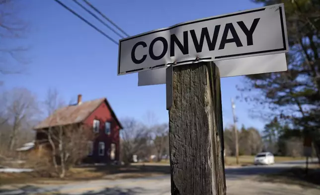 FILE - A sign marks the southern border of rural Conway, N.H., Thursday, April 13, 2023. (AP Photo/Robert F. Bukaty, File)