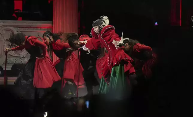Lady Gaga performs during her free concert on Copacabana Beach in Rio de Janeiro, Saturday, May 3, 2025. (AP Photo/Silvia Izquierdo)
