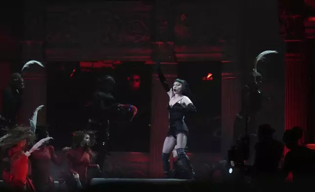 Lady Gaga performs during her free concert on Copacabana Beach in Rio de Janeiro, Saturday, May 3, 2025. (AP Photo/Silvia Izquierdo)