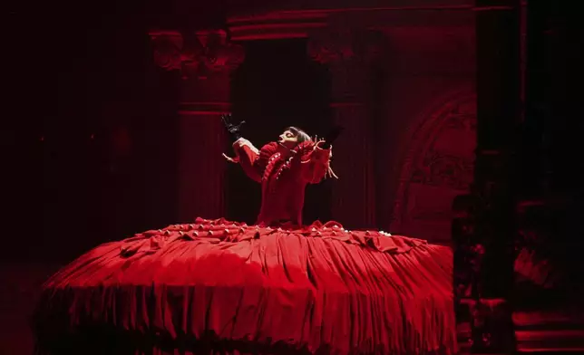 Lady Gaga performs during her free concert on Copacabana Beach in Rio de Janeiro, Saturday, May 3, 2025. (AP Photo/Silvia Izquierdo)