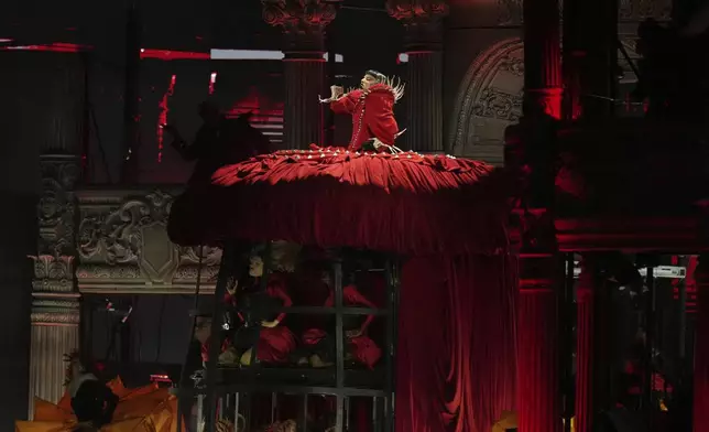 Lady Gaga performs during her free concert on Copacabana Beach in Rio de Janeiro, Saturday, May 3, 2025. (AP Photo/Silvia Izquierdo)