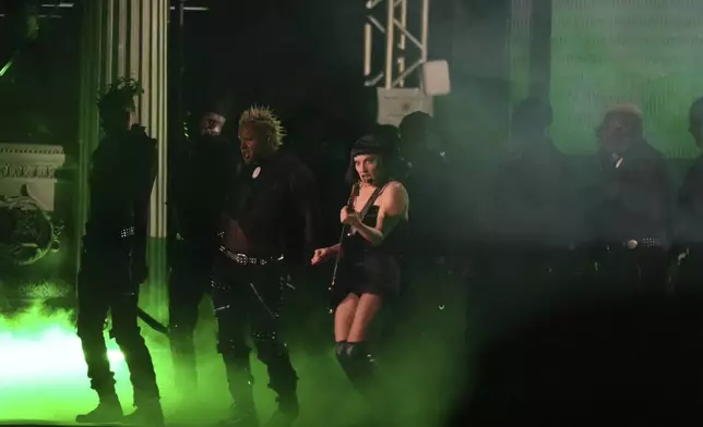 Lady Gaga performs during her free concert on Copacabana Beach in Rio de Janeiro, Saturday, May 3, 2025. (AP Photo/Silvia Izquierdo)