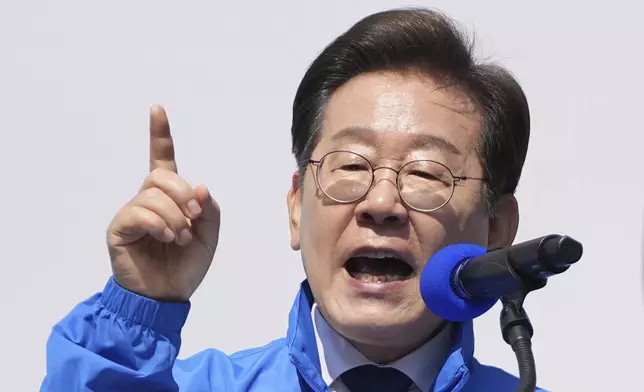 Lee Jae-myung, the presidential candidate of the Democratic Party, speaks during a presidential election campaign in Seoul, South Korea, Monday, May 12, 2025. (AP Photo/Lee Jin-man)