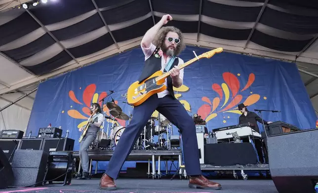 Jim James performs with his band My Morning Jacket at the New Orleans Jazz &amp; Heritage Festival in New Orleans, Sunday, May 4, 2025. (AP Photo/Gerald Herbert)