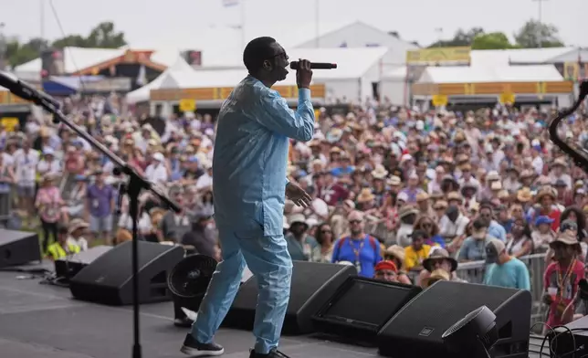 Youssou N'Dour performs at the New Orleans Jazz &amp; Heritage Festival in New Orleans, Friday, April 25, 2025. (AP Photo/Gerald Herbert)