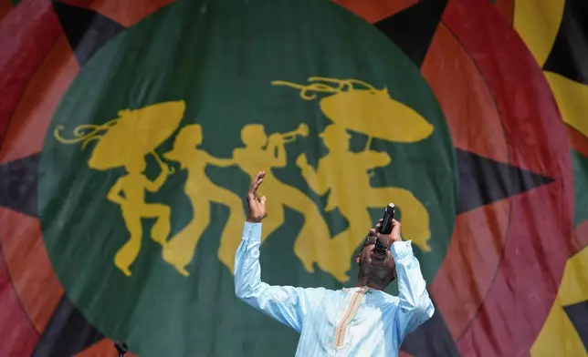 Youssou N'Dour performs at the New Orleans Jazz &amp; Heritage Festival in New Orleans, Friday, April 25, 2025. (AP Photo/Gerald Herbert)