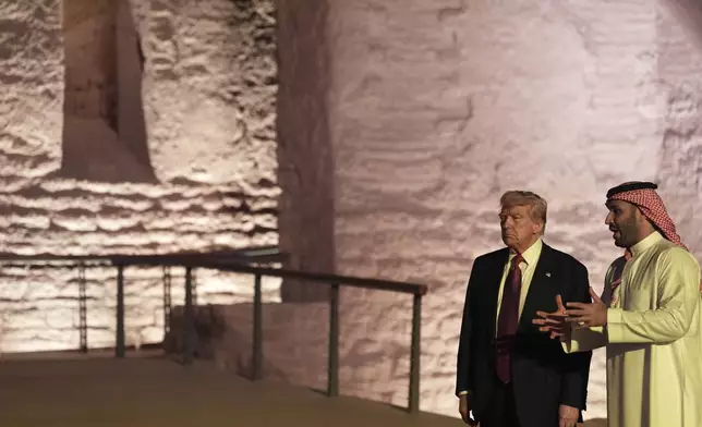 President Donald Trump and His Royal Highness, Mohammed bin Salman al Saud, Crown Prince and Prime Minister, Kingdom of Saudi Arabia, tour the Diriyah/At-Turaif UNESCO World Heritage Site, Tuesday, May 13, 2025, in Riyadh, Saudi Arabia. (AP Photo/Alex Brandon)