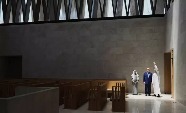 President Donald Trump tours the Moses Ben Maimon Synagogue at the Abrahamic Family House, Friday, May 16, 2025, in Abu Dhabi, United Arab Emirates. (AP Photo/Alex Brandon)