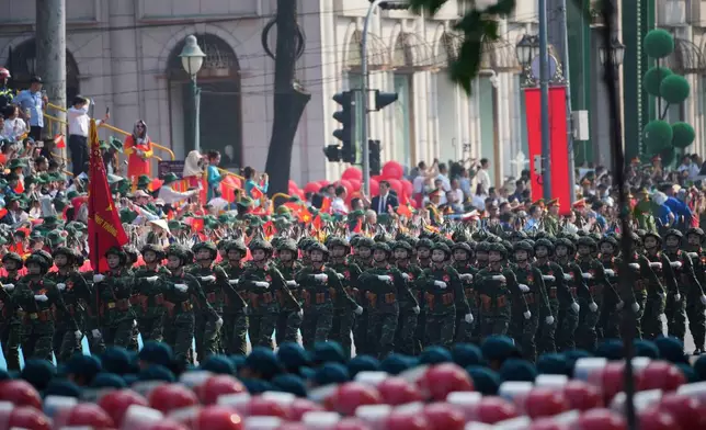 Vietnamese troops march during a parade to commemorate the 50th anniversary of the end of the Vietnam War in Ho Chi Minh City, Vietnam Wednesday, April 30, 2025. (AP Photo/Achmad Ibrahim)
