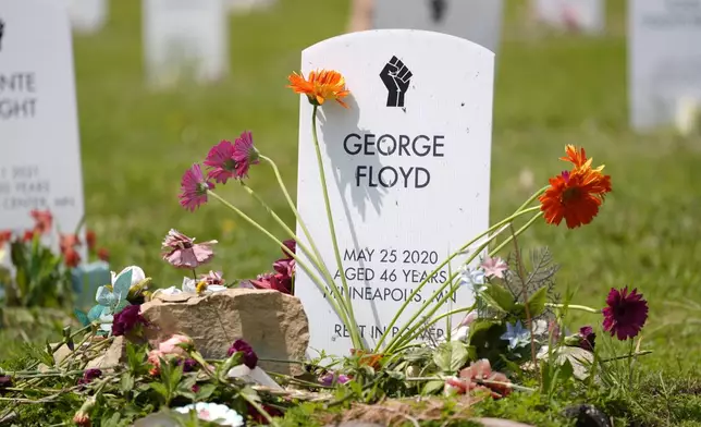 A tribute to George Floyd is pictured at the Say Their Names Cemetery on the five-year anniversary of Floyd's death, Sunday, May 25, 2025, in Minneapolis. (AP Photo/Abbie Parr)