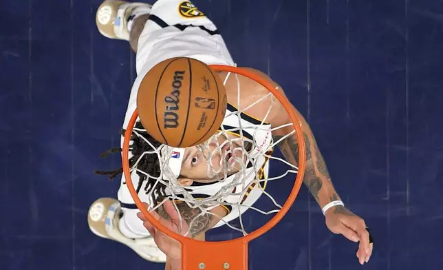Denver Nuggets forward Aaron Gordon shoots during the second half in Game 6 of an NBA basketball first-round playoff series against the Los Angeles Clippers, Thursday, May 1, 2025, in Inglewood, Calif. (AP Photo/Mark J. Terrill)