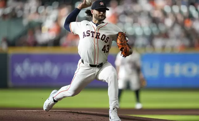 Houston Astros Start Krug Lance McCullers Jr. (43) throws out of (AP Photo/Ashley Landis)